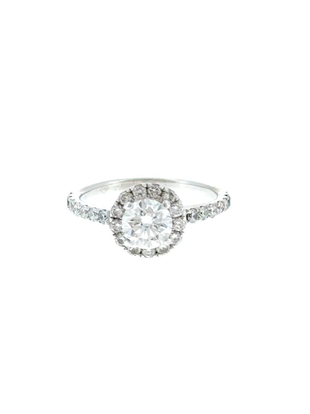 18K WG 0.90ctw Round Diamond Halo Ring Sz 4